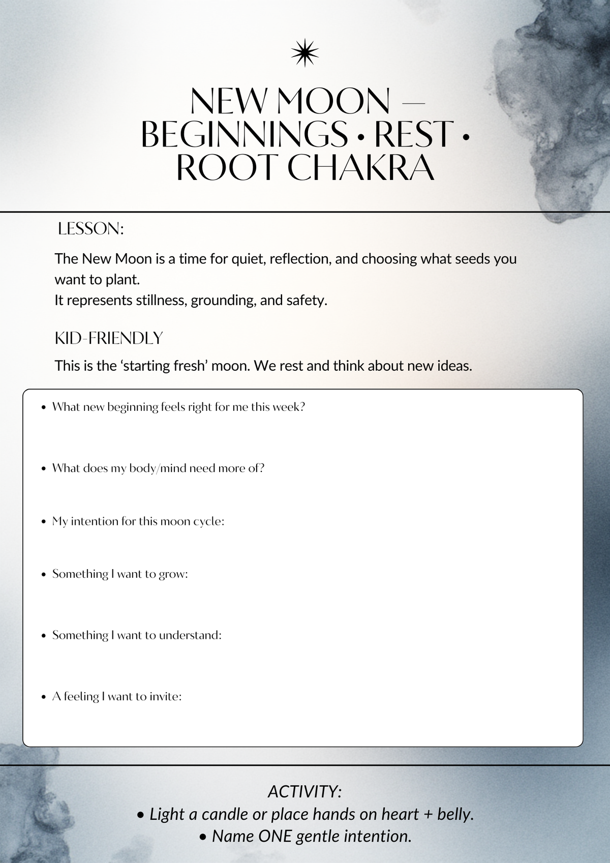 Family Moon & Chakra Emotional Wellness Worksheets